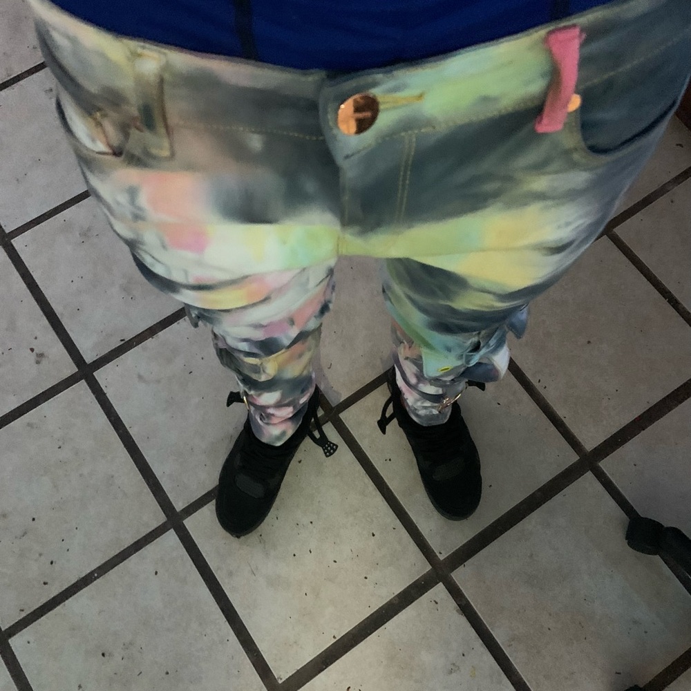 Artistic Blue and Pink Skinny Jeans